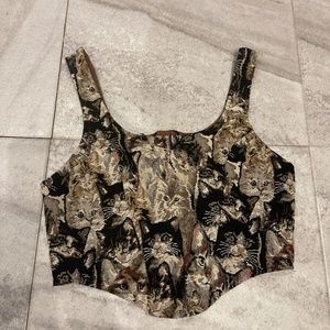 Cider Cat Print Corset Crop Top